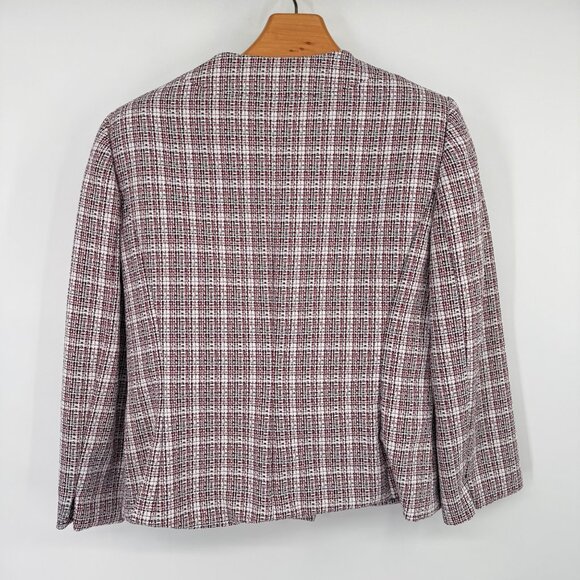 Le Suit Womens Plaid Button-Front Jacket Size 12 black red White Tweed career - Picture 9 of 14